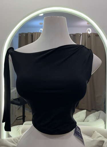 [BLUE MBCM-000011] Blusa negra de una manga amarrada A13