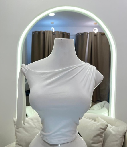 [BLUE MBCM-000012] Blusa blanca de una manga amarrada A14