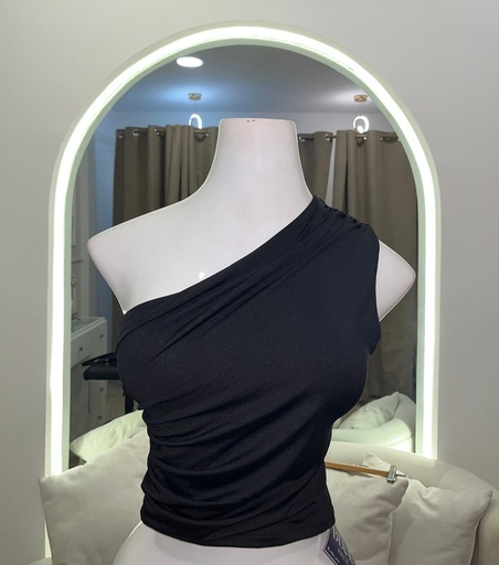 [BLUE MBCM-000019] Blusa negra de una manga A23