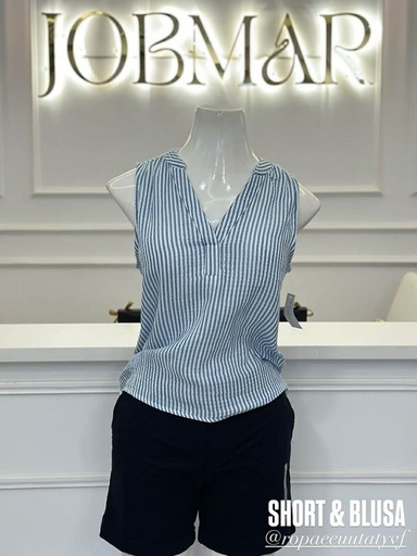 [EL PODER DEL 90-60-90-000004] BLUZA S/M RALLITAS CELESTE CUELLO/V (S)  969BRALLITAS-S