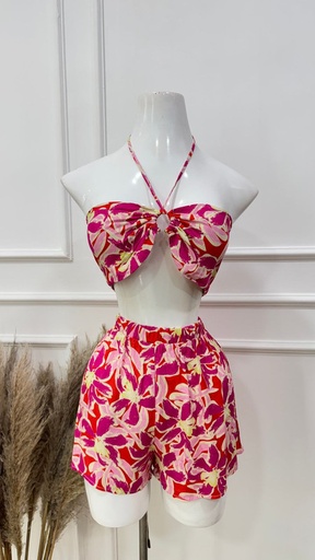 [YELLOW STORE-000015] CONJUNTO SHORT Y TOP ROSADO CON LILA FLOREADO TALLA M YE-015