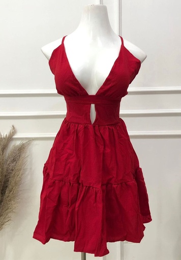 [YELLOW STORE-000023] VESTIDO CORTO ROJO CON ESCOTE Y TIRAS TALLA M YE-023