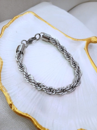 [MIRSTREEL-000013] Esclava de acero plateada cordon grueso