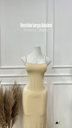 [SUNSET SHOP-000001] Vestido Beige Largo con corte sirena Talla M 