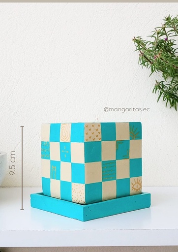 [MANGARITAS-000011] Maceta cuadros turquesa (2p) MCT-11