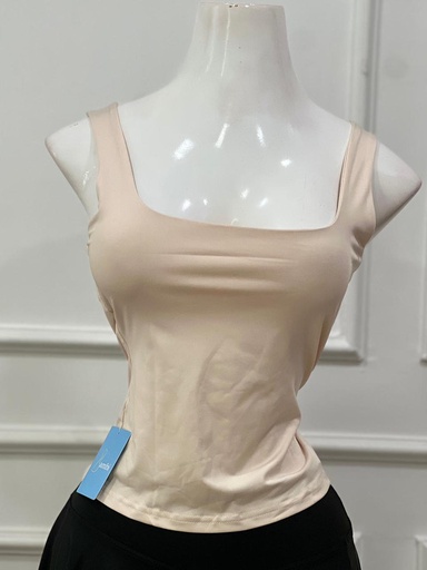 [BAMBI-000051] Top ajustado sin mangas cuello cuadrado color crema talla S