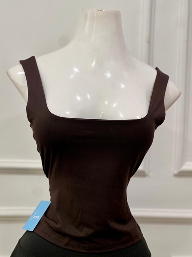 [BAMBI-000052] Top ajustado sin mangas cuello cuadrado color marrón talla M