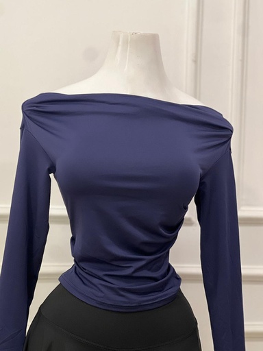 [BAMBI-000056] Blusa con mangas largas tipo straplee color azul marino talla M