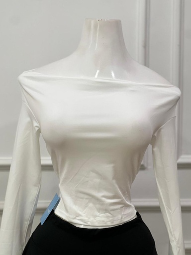 [BAMBI-000057] Blusa con mangas largas tipo straplee color blanco talla S