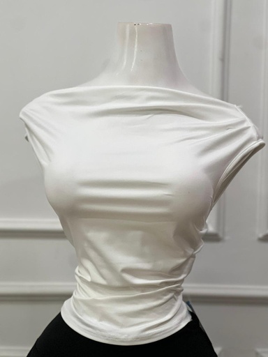 [BAMBI-000058] Blusa con mangas cortas asimétricas color blanco talla S,M