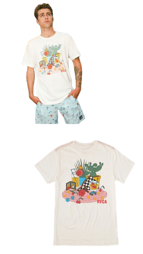 [BAZAR USA-000009] CAMISETA RVCA BLANCA HUESO LOGO CACTUS COLORES TALLA M