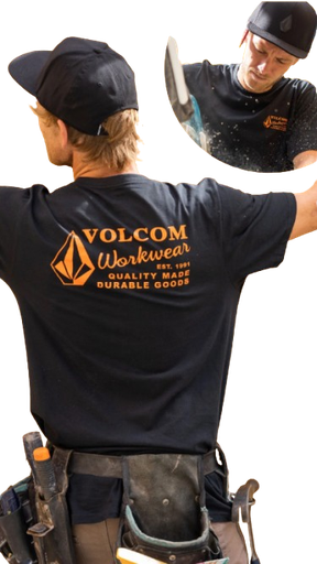 [BAZAR USA-000043] CAMISETA VOLCOM WORKWEAR NEGRA LOGO NARANJA TALLA S