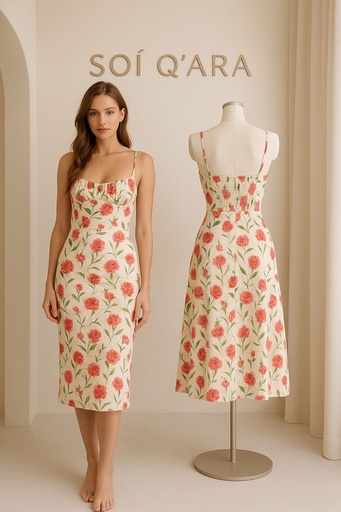 [SOIQUARA-000002] vestido de rosas rojas de tiras S