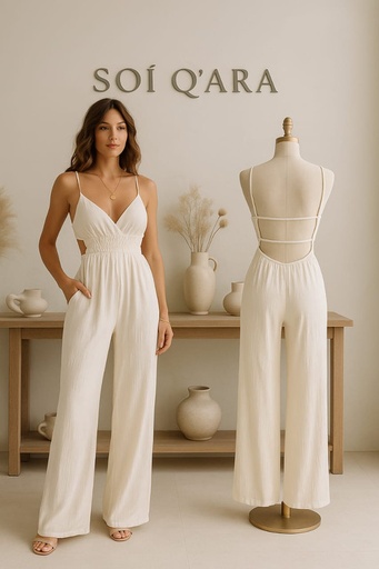 [SOIQUARA-000003] enterizo blanco de tiras en la espalda L/XL