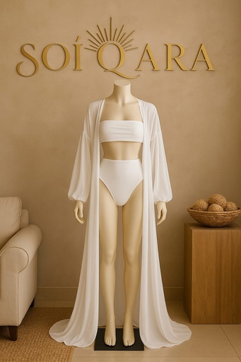 [SOIQUARA-000005] traje de baño 3 piezas blanco con kimono largo L