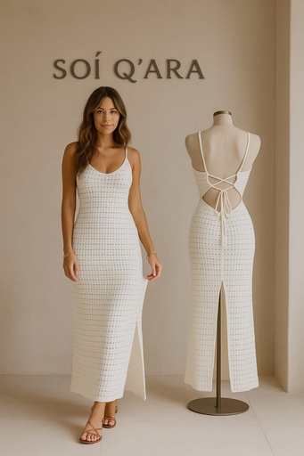 [SOIQUARA-000030] vestido de punto blanco largo playa M