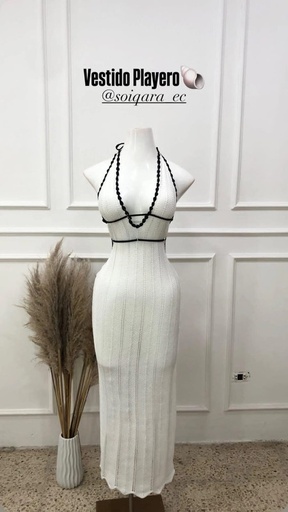 [SOIQUARA-000031] vestido blanco con filos negro de playa S