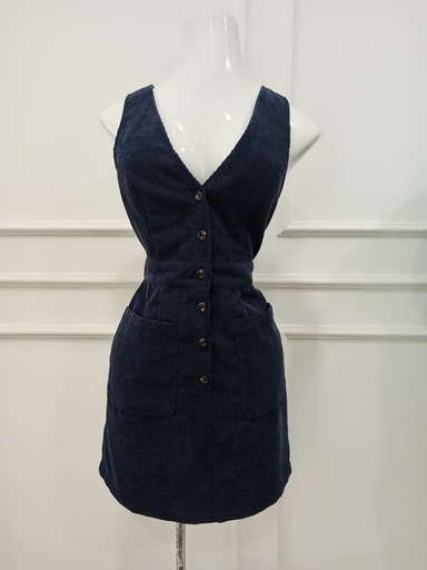 [SOIQUARA-000032] vestido pana azul marino con botones