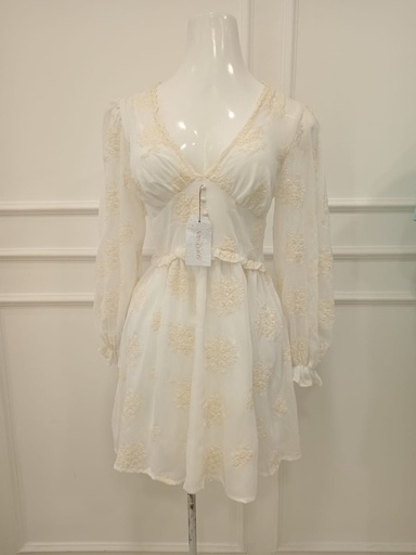 [SOIQUARA-000037] vestido mangas largas con encaje corto blanco S