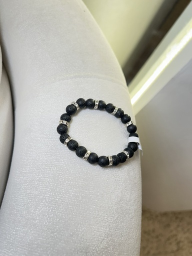 [MEN VIBES-000026] PULSERA DE PIEDRA NEGRA/PLATEADA CIRCONES 