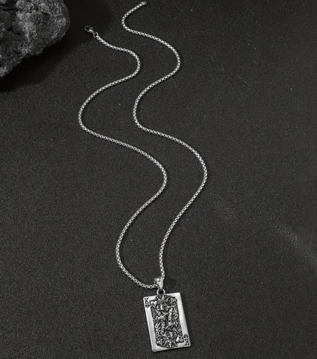 [MEN VIBES-000067] CADENA DE ACERO DIJE NAIPE "K"