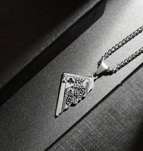 [MEN VIBES-000068] CADENA DE ACERO DIJE NAIPE A LA MITAD "K"