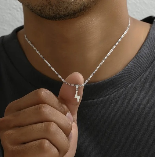 [MEN VIBES-000071] CADENA DE ACERO + DIJE DE RAYO PLATEDA 