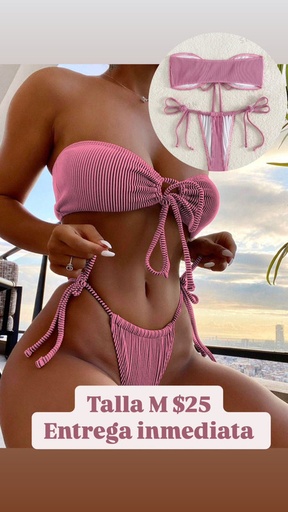 [JULIMAR-000008] traje de baño rosado con rayas negras 