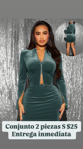 [JULIMAR-000037] conjunto color verde de top+ falda gamuza 