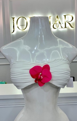 [HEAVENLY EGSTORE-000004] Top blanca con orquidea enmedio Talla XS