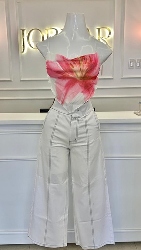 [HEAVENLY EGSTORE-000008] Top espalda descubierta blanca con flor R Talla XS