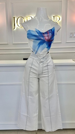 [HEAVENLY EGSTORE-000014] Top espalda descubierta blanca con flor A Talla M