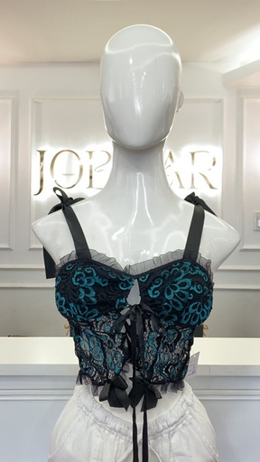 [HEAVENLY EGSTORE-000016] Bustier randa negro con verde Talla S