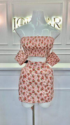 [HEAVENLY EGSTORE-000037] Conjunto Rosado con flores Talla S
