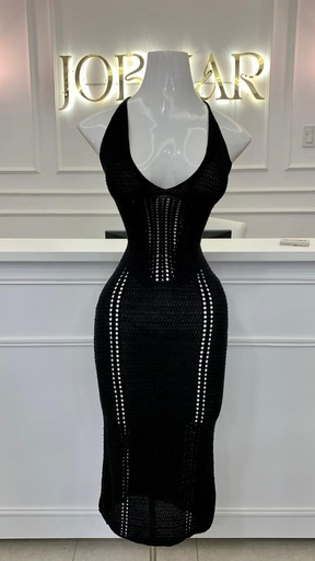 [HEAVENLY EGSTORE-000047] Vestido largo de hilo Negro entero Talla Standar