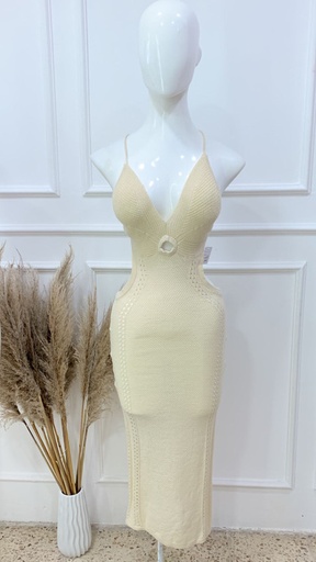 [HEAVENLY EGSTORE-000048] Vestido largo de hilo Beige o enmedio Talla Standar