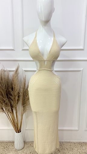 [HEAVENLY EGSTORE-000049] Vestido largo de hilo Beige triangulo enmedioTalla Standar