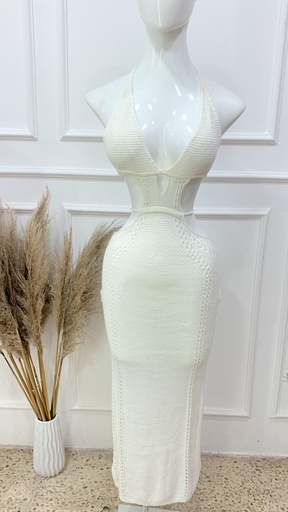 [HEAVENLY EGSTORE-000050] Vestido largo de hilo Blanco triangulo enmedio Talla Standar