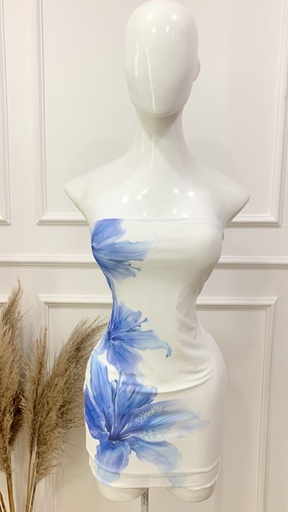 [HEAVENLY EGSTORE-000059] Vestido Corto con flores azul Talla S