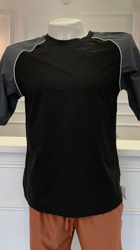 [HEAVENLY EGSTORE-000063] Camiseta de hombre Oversize negra manga ploma Talla S