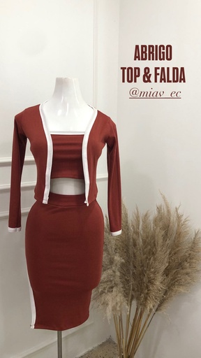 [MIAV-000011] Conjunto Malena (top-falda-chaqueta) colores negro, mostaza, terracota y cafe 1-59