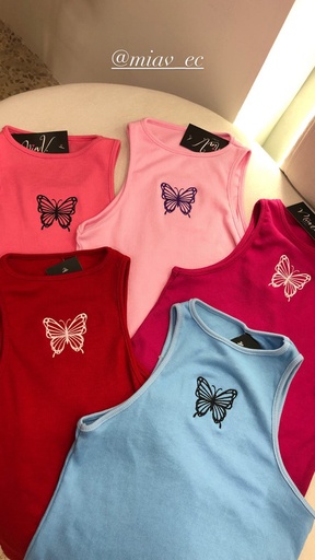 [MIAV-000018] Blusas basicas rib grueso Mariposa bordada colores fucsia, roja, celeste, rosada y coral 1-63