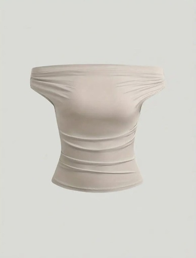 [SNIELA-000001] Blusa a los hombros, color beis, talla M, tela poliester Cod 002NB